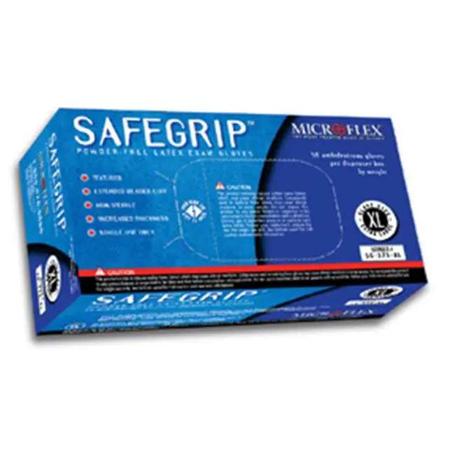 Microflex SG375L Comfortable SafeGrip Powder-Free Latex Exam Gloves - Box of 50, Large