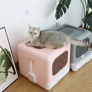 Cat Litter Box Large Plastic Anti-Spill Cat Toilet Foldable Cat Toilet Plastic Cat Litter Box Closed Cat Litter Box