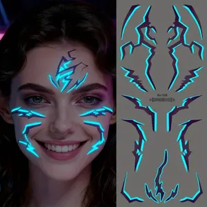 Pop Glow-In-The-Dark Tattoo Stickers, Lightning Cosplay Face Stickers for Men & Women, Perfect Party Gifts for Weddings & Holidays, Sticker Tattoos