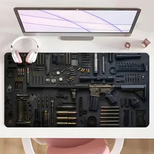 [Gaming Keyboard Mouse Pad] Ultimate Tactical Black & Steel Gray Design Non-Slip MousePad For Desk With Rubber Base & Stitched Edge, Great Gift For Military Enthusiasts And Christmas Season