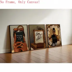 3-Piece Black Girl Frameless Posters Print Christian Girl Room Decoration Waterproof Artistic Black Woman Affirmation Minimal Posters (No Frame)