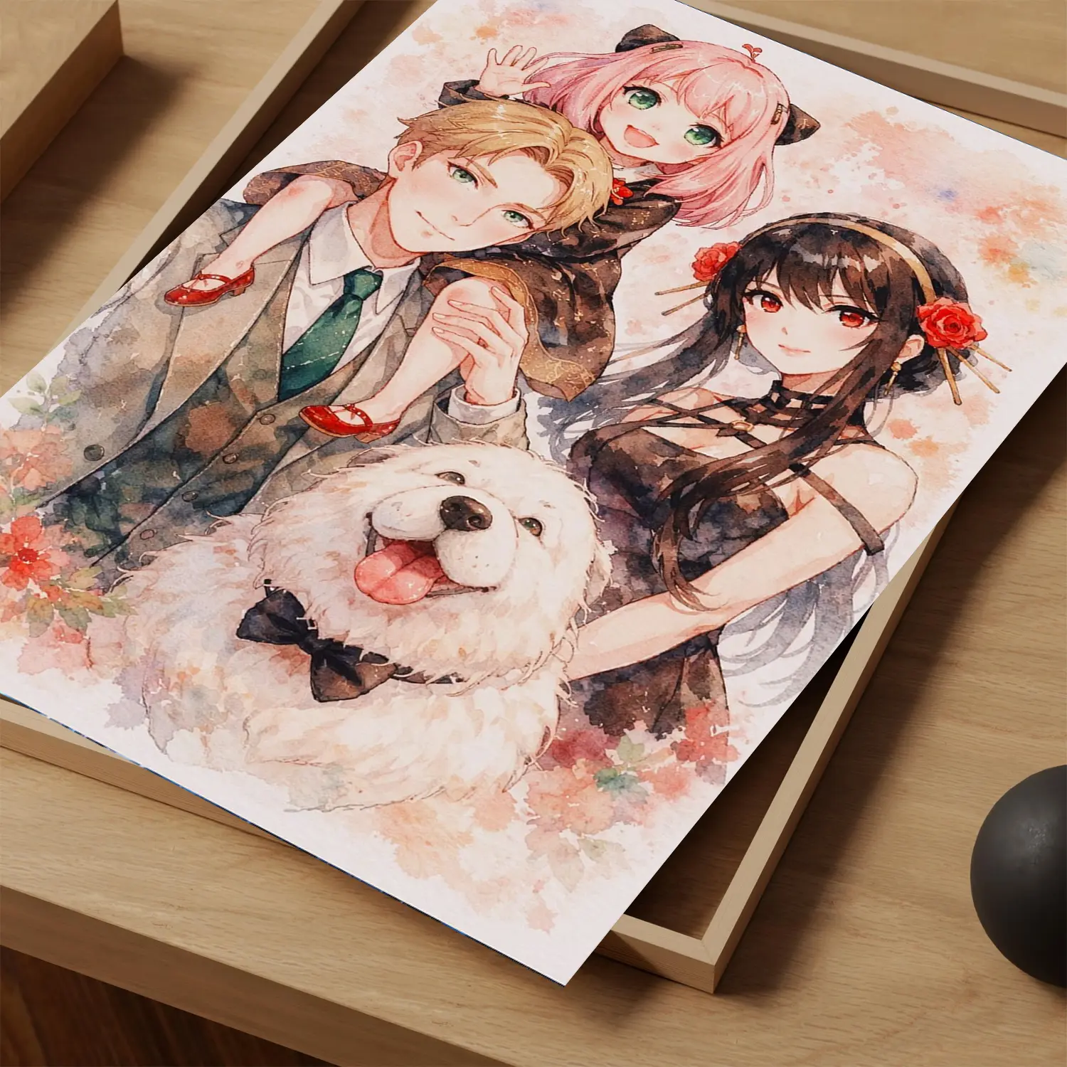 TLMK Cute Anime Family Poster, Watercolor Family Portrait Wall Art, Spy Inspired Manga Print, Cozy Room Decor Gift