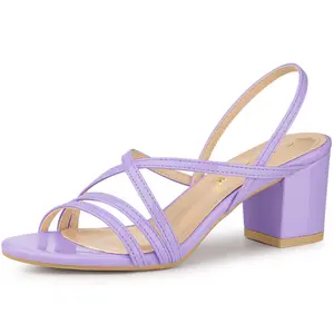 BLISSFUL STEP Strappy Slingback Chunky Heels Slide Sandals