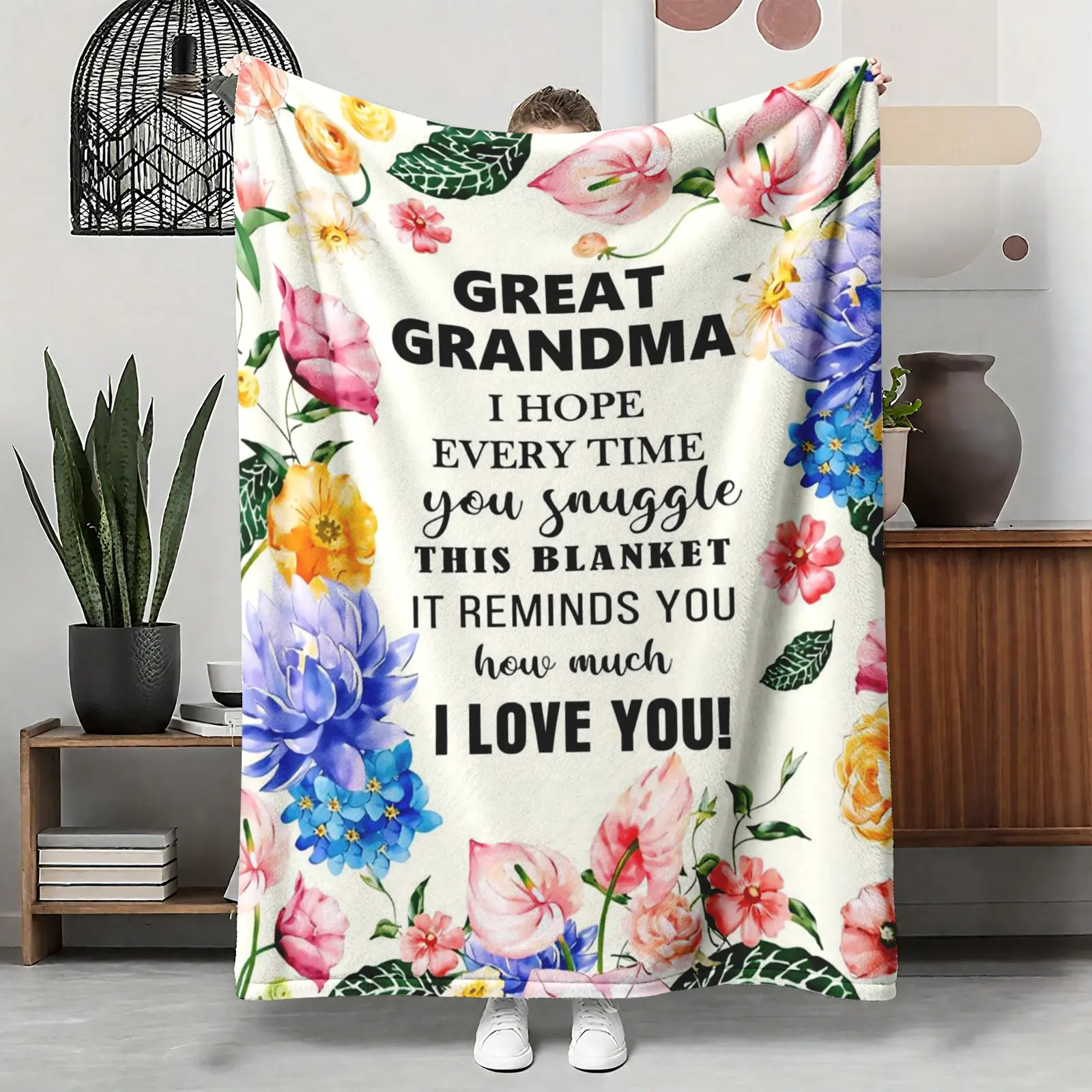 Great Grandma Flannel Throw Blanket, Snuggle This Blanket Reminds You I Love You Watercolor Pattern Soft Cozy Warm Nap Blanket for Couch Bedroom, Gift for Great Grandmother from Grandkids, Mother's Day Christmas Birthday Present