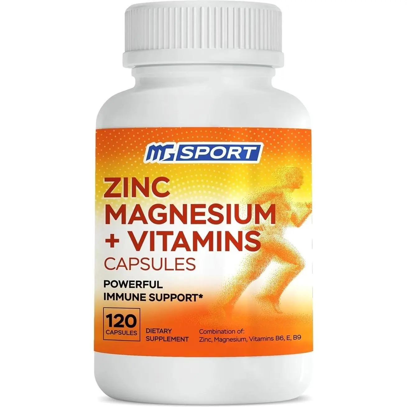 MgSport ZMA Supplement, 120 Capsules | Clinically Tested Zinc Magnesium, High Absorption, Enhanced with Vitamins B6 B9, Muscle Recovery, Gentle on Stomach Formula