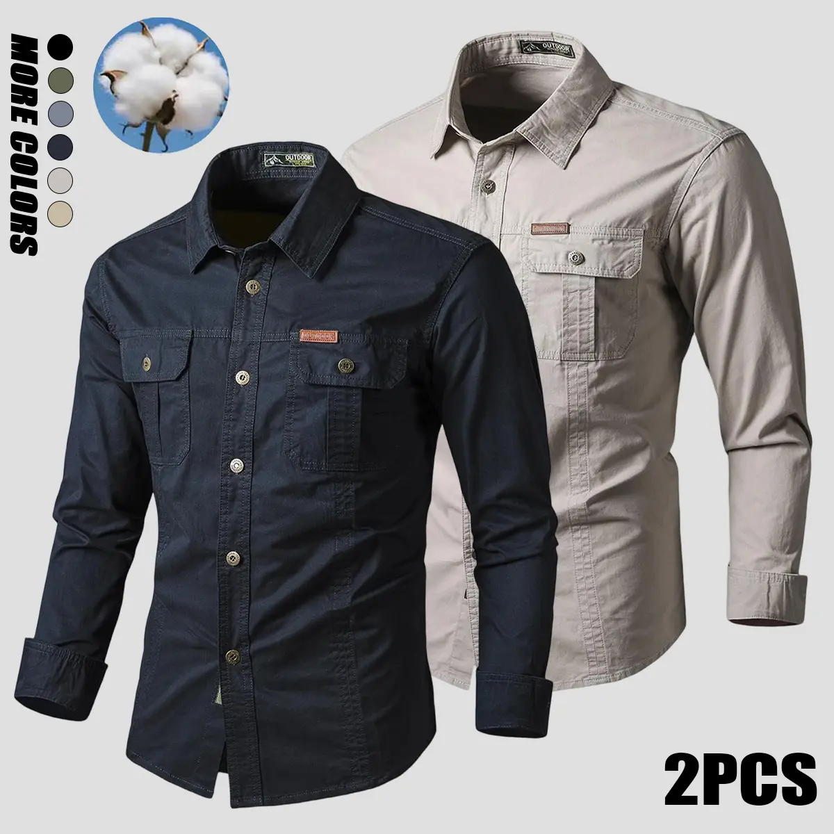2-pack men’s work shirts/dress shirts made from breathable cotton fabric—comfortable, stylish, versatile tops suitable for everyday wear. Men's work/office clothing