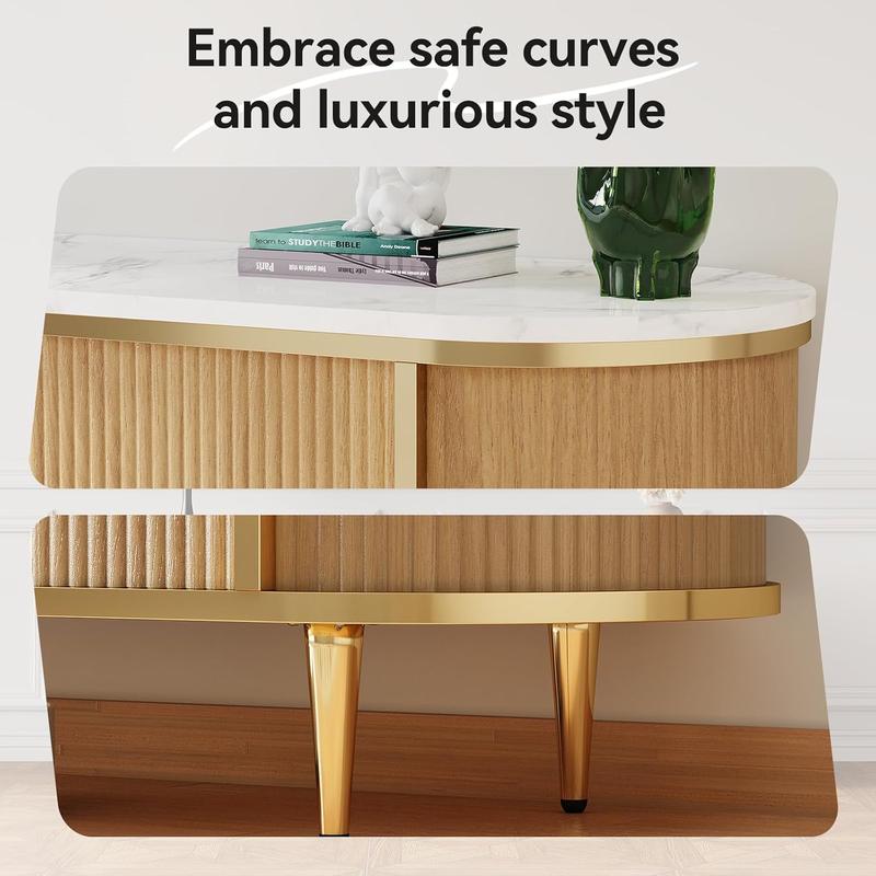 【Ships in 1 Packages】Oneinmil Luxury 70" Fluted TV Stand Modern Entertainment Center for TVs Up to 80" TV Console with Faux Marble Tabletop Curved Profile Design Media Console for Living Room bedroom tables nursery