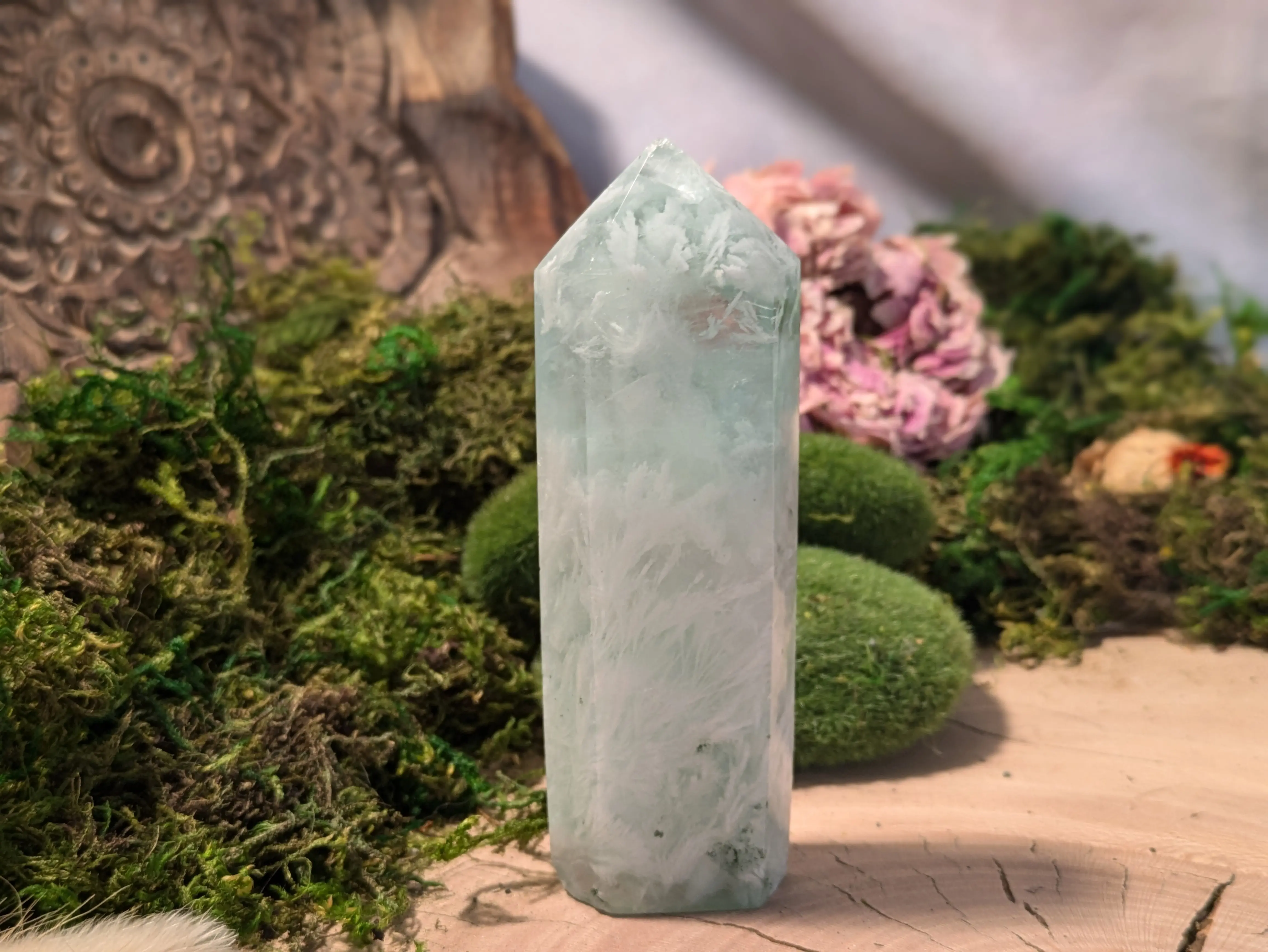 Rainbow Fluorite Crystal Tower w/ Scolecite Rare Angel Wing Dendritic Inclusions Snowflake Point Large Polished Mineral Specimen Natural