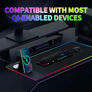 RGB Gaming Mouse Pad with Wireless Charging & Phone Stand, Large Extended LED Desk Mat with Fast Charging for iPhone & AirPods, Multiple Lighting Modes, Non-Slip Rubber Base, Smooth Surface, Perfect for Gaming, Office and Home.