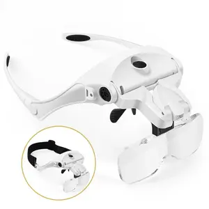 Adjustable Headband Magnifier with Rechargeable LED Light, Electronic Lens Holder, Multitool Accessory for Repair and Reading