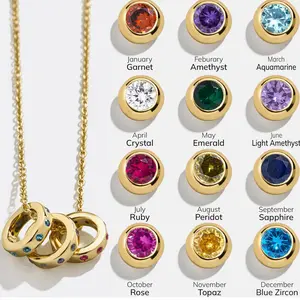 Galeuneon 14K Gold Plated Celestial Trio Birthstone Necklace – Elegant Three-Stone Pendant with Genuine Birthstones for Women
