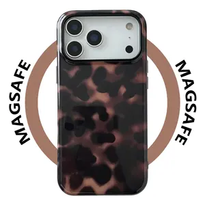 (Case & Nova. )  Compatible with iPhone 17 Pro Max Magnetic Case Tortoise Shell Phone Case for Women Girl Shockproof TPU and Hard PC Protective Cover - Amber Brown Leopard designer