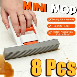 High‑Performance 4/8‑Piece Mini Foldable Sponge Mop Set, Portable Desktop Sweeping Tool for Bathroom Floors, Kitchen Counters & Window Glass