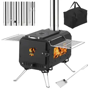[HOT] Garvee Outdoor Portable Wood Burning Stove for Camping - Cast Iron Tent Stove with View Glass & Chimney Pipes, Ideal for Ice Fishing, Cookout & Travel
