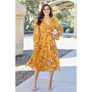 Double Take Full Size Floral Tie Back Flounce Sleeve Dress Womenswear Casual