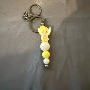 Beaded Bar Keychains with Yellow and White Beads and a Charm - Key Accessory
