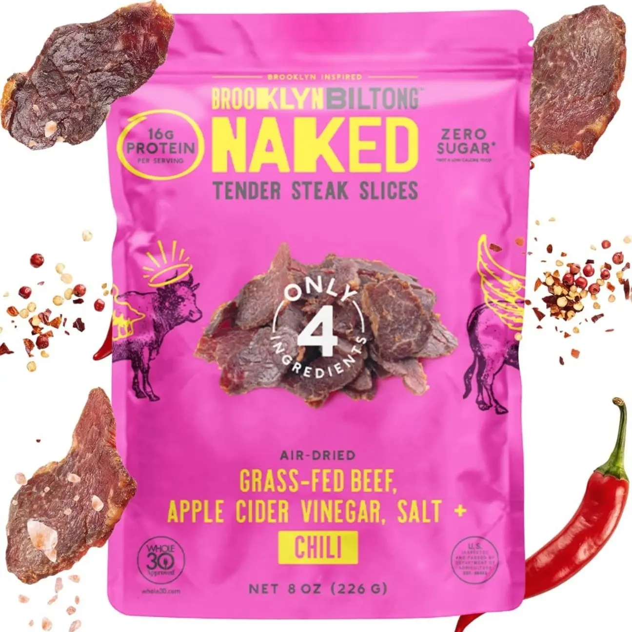 Brooklyn Biltong Air Dried Grass Fed Beef Snack, South African Beef Jerky (8 oz, Pack of 1) - Whole30 Approved, Paleo, Keto, Gluten Free, Sugar Free, Made in USA - (Peri Peri)