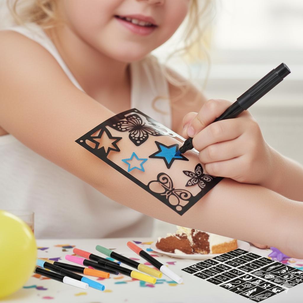 Multi-Functional Face & Body Paint Pens - Colored Markers for Drawing, Face Painting, Arm & Body Art with Reusable Tattoo Stencils, Bold & Delicate Lines for Art Parties School DIY Multi-Functional Face & Body Paint Pens - Colored Markers for Drawing, Face Painting, Arm & Body Art with Reusable Tattoo Stencils, Bold & Delicate Lines for Art Parties School DIY