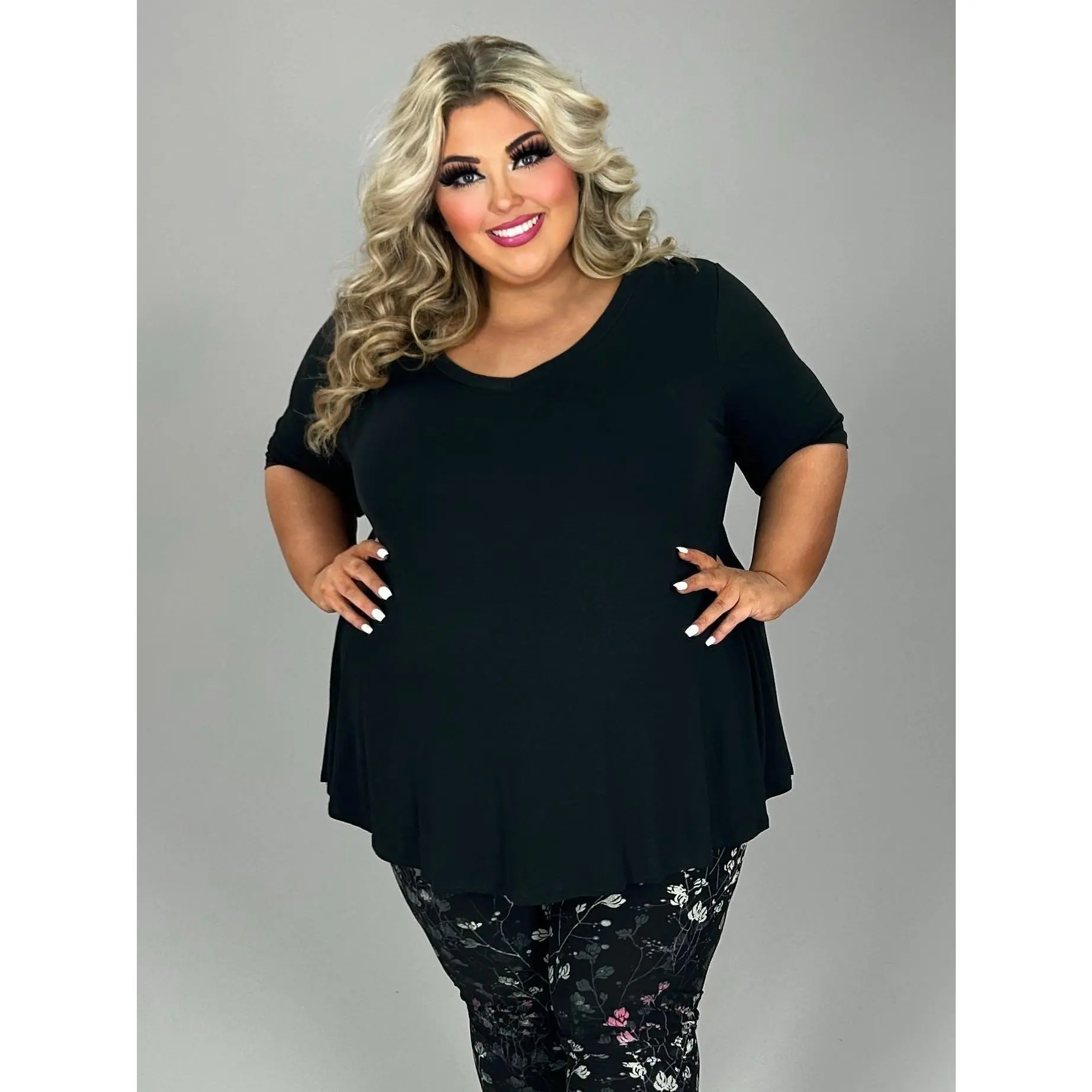 51 SSS {True Fashion Needs} Black V-Neck Tunic EXTENDED PLUS SIZE XL 2X 3X 4X 5X