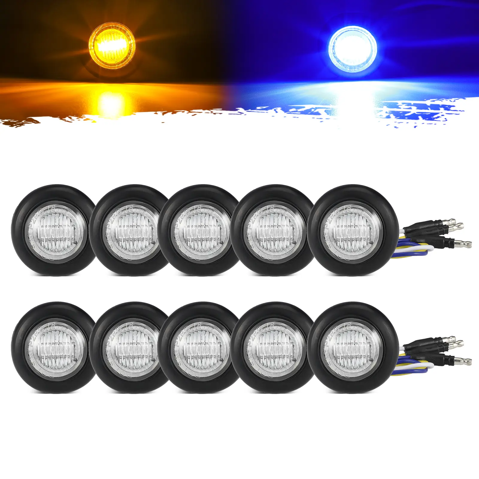 Partsam Dual Color 3/4" Round LED Marker Light for Car Trucks Jeep - Amber & Blue, Pack of 10 Partsam Dual Color 3/4" Round LED Marker Light for Car Trucks Jeep - Amber & Blue, Pack of 10