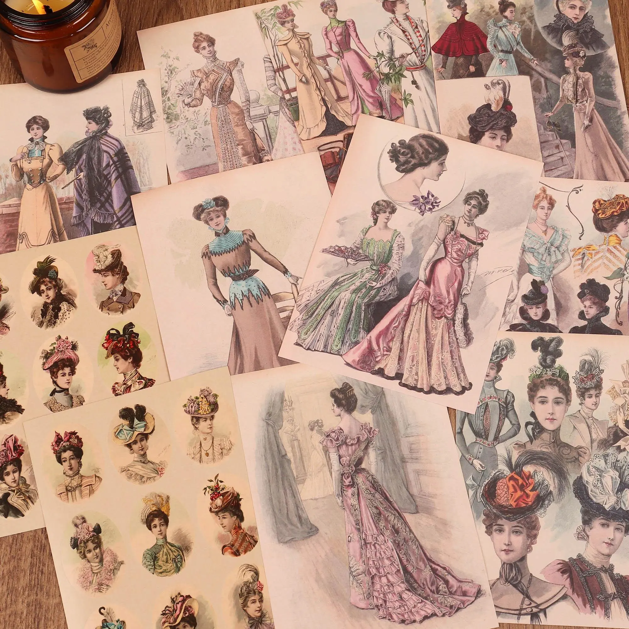 Vintage Dance Dress Theme Graph Paper, 60pcs/set Scrapbooking & Journal Making Material Paper with Sticker, DIY Decorative Paper for Crafts Crafting Kit