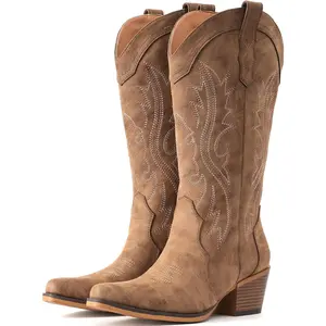 Cowboy Boots For Women Western Cowgirl Boots with Chunky Heel Mid Calf Snip Toe Ideal for low insteps