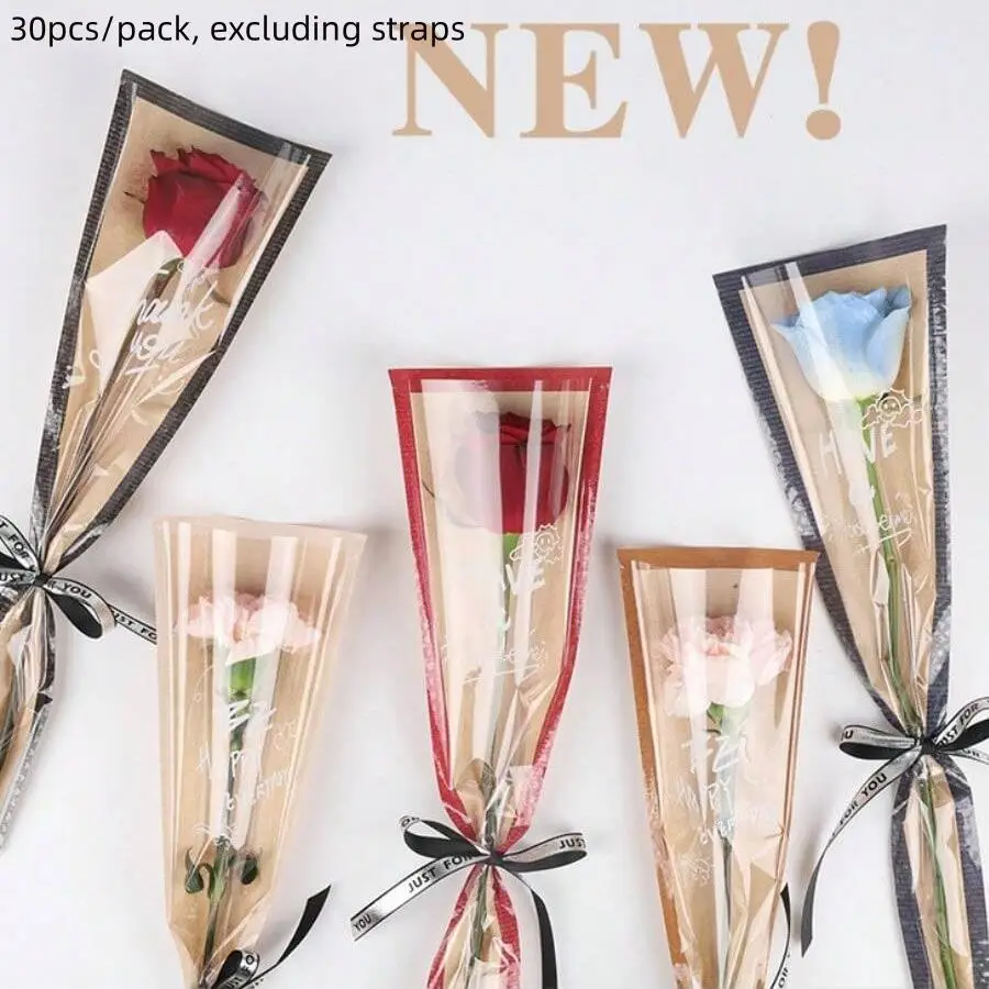 Flower Packaging Bag, 30pcs/set Waterproof Kraft Flower Wrapping Bag, Rose Packaging Bag, Gift Wrapping Supplies for Wedding Anniversary Birthday Part