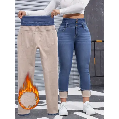 Pantalones De Mezclilla Calientitos Para Mujer TikTok Shop