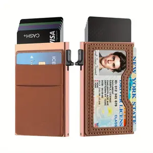 RFID Blocking Wallet Men Card Holder Slim Automatic Pop Up Large Capacity Detachable Magnetic Leather Wallet Phone Case