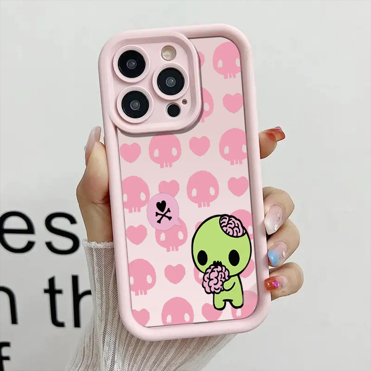 Cute Creepy Zombie Pink Skull Heart Pattern Aesthetic Phone Case for iPhone Samsung 17 16 15 14 Pro Max 13 12 11 XR XS Plus Air Galaxy S25 S24 S23 S22 A71 A56 A55 A54 A53 A52 Shockproof Anti Drop Protective Soft TPU Slim Dur