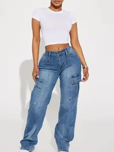 Say It Now Stretch Straight Leg Cargo Jeans - Dark Wash