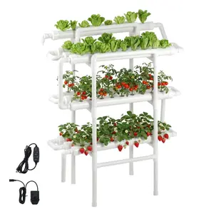 fathersdaygift VEVOR Hydroponics Growing System Kit, 3-Tier 90 Sites UPVC Pipe Hydroponic Grow Kit with Timed Irrigation, Sun Light Blocking Pipes, Indoor Home Garden Vegetable Planting Grow Kits for Fruit Herb