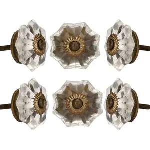 Set of 6  Knobs for Cabinet & Drawers Decorative Glass Knobs for  Kitchen Cabinet Hardware Cupboard Glass Door Dresser Wardrobe and Drawer Pulls (Clear Antique)