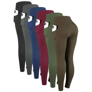 6pcs High Waisted Yoga Leggings With Pockets For Women, Sport Workout Leggings