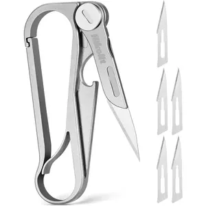 Carabiner Clip, Multifunctional EDC Carabiner Keychain with Folding knife and Bottle Opener, Quick Release Keychain for Men and