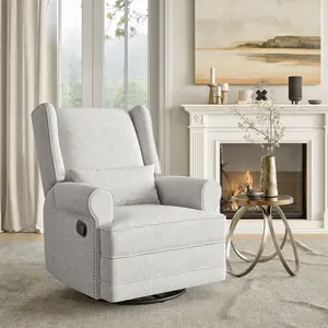 RoyalCraft L Swivel Recliner Chair with Adjustable Back and Footrest, Upholstered Glider Rocker with  Pillow, Accent Armchairs with Carbon Steel Base,Comfy Nursery Rocking Chair for Living Room, Bedroom