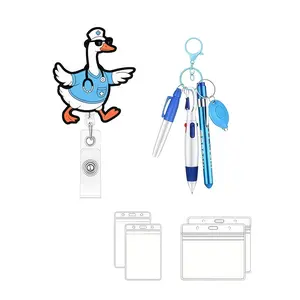 Nurse Duck Badge Scroll Set, Adjustable ID Badge Holder with Pen, Cute Medical Duck Badge Scroll for Nurses, Doctors, Healthcare Workers