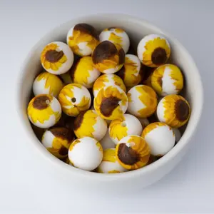 Sunflower Silicone Beads Printed Round Silicone Beads