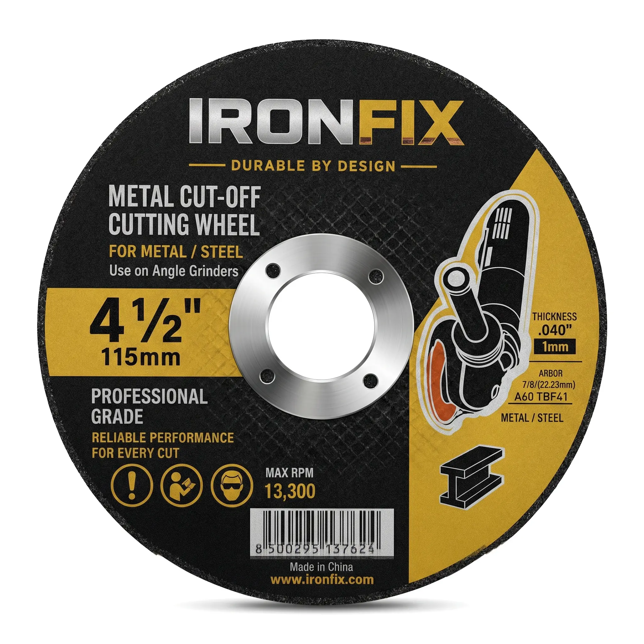 5-100PCS 4-1/2" Metal Cut-Off Wheels for Angle Grinder, 115mm x 1mm Ultra-Thin Cutting Discs, A60T Professional Grade Grinder Wheels with 7/8" Arbor for Steel, Stainless Steel, Carbon Steel, Aluminum & Metal Cutting
