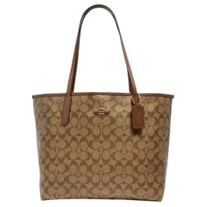 Coach City 33 Classic Monogram Large Capacity Faux Leather Tote Bag for Women, Brown