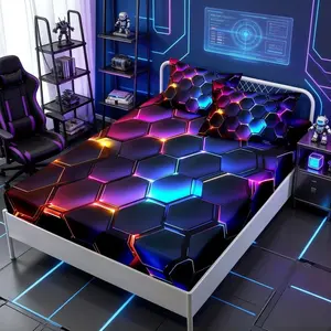 3-Piece 3D Honeycomb Twin Bed Set, Geometric Hexagon Pattern, Neon Color, Includes 1 Duvet Cover + 2 Pillowcases, Soft & Smooth