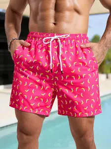 Men's fashion casual shorts, pattern printing design, light and breathable fabric, drawstring design, vacation leisure style, suitable for swimming pool and seaside play, suitable for summer