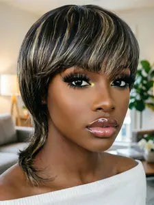 Mullet Machine Made Color Pixie Cut Short Straight Layered Human Hair Wig, Daily Party Cosplay Use, Women's Hairstyle