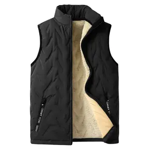 Single item: men’s autumn/winter warm sleeveless jacket with lining, stand collar, lambswool vest, zippered pockets; suitable for outdoor activities; keeps core body warm; non-elastic fabric; regular fit.