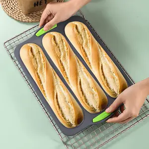 Silicone Baguette Baking Pan, 3-Grid Bread Baking Mold with Handle, Non-Stick Baking Tray for Home Kitchen, Kitchen Accessories