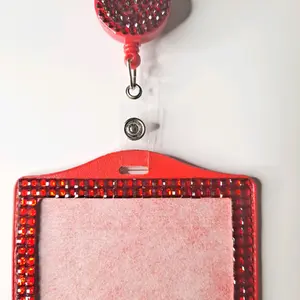 Red horizontal badge id holder with rhinestones