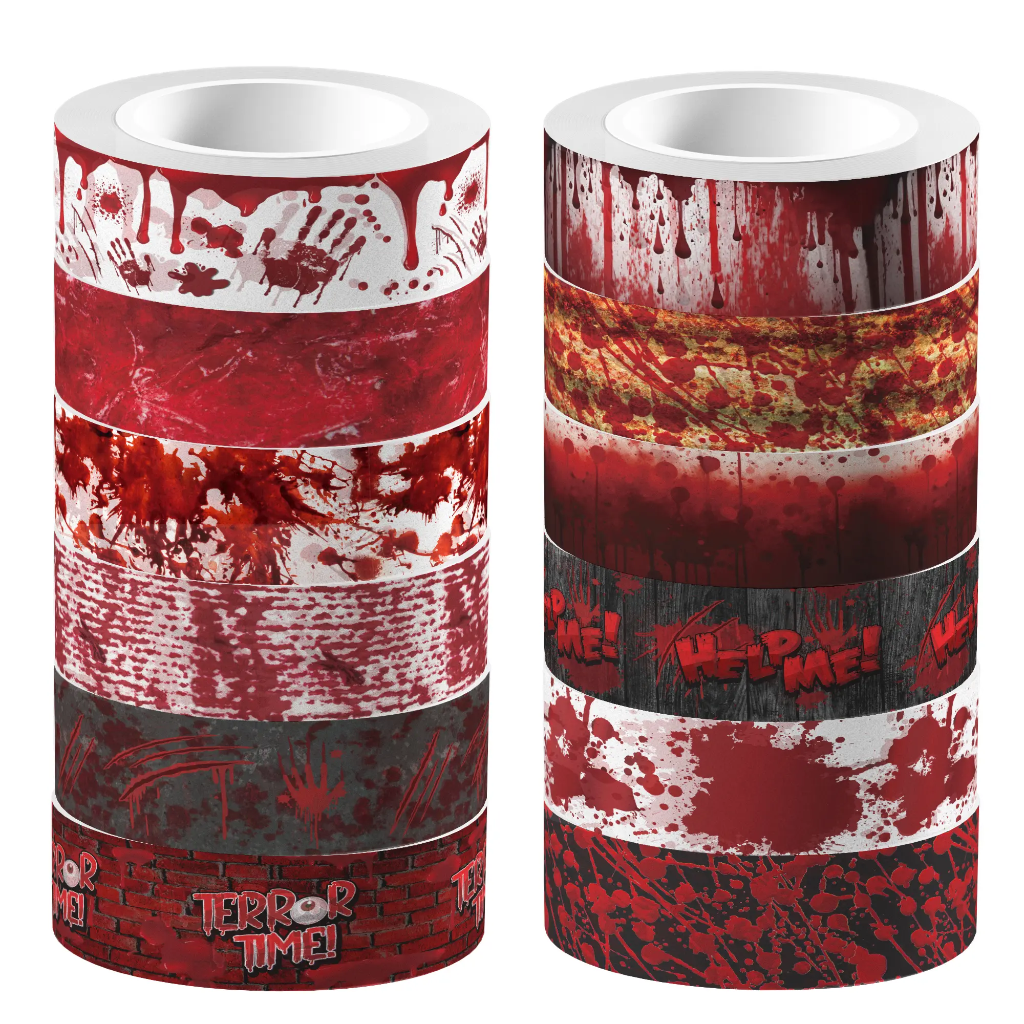 12 Rolls of Spooky Soft Washi Tape, Transparent Sticky Tape with Blood Prints & Splatter Effects, Halloween Horror Party Decorations, DIY Journaling Collage Craft Supplies