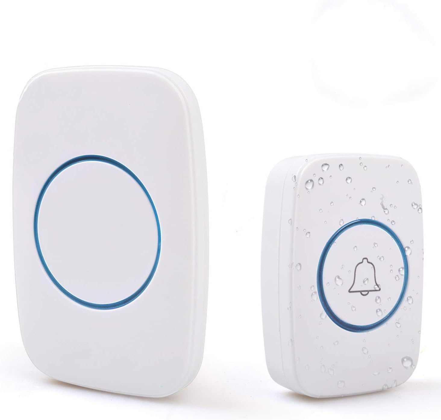 Wireless Doorbell Kit Waterproof IP44 Rated 500Feet Range 48 Chimes Adjustable Volume White Easy Install with Alkaline Battery