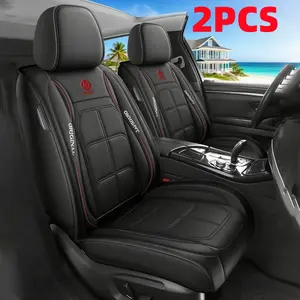 Nappa Leather Car Seat Covers 2 PCS - Waterproof Wear-Resistant PU Leather for Front Passenger & Driver - Full-Enclosed Soft Comfortable with Muscle Cushions