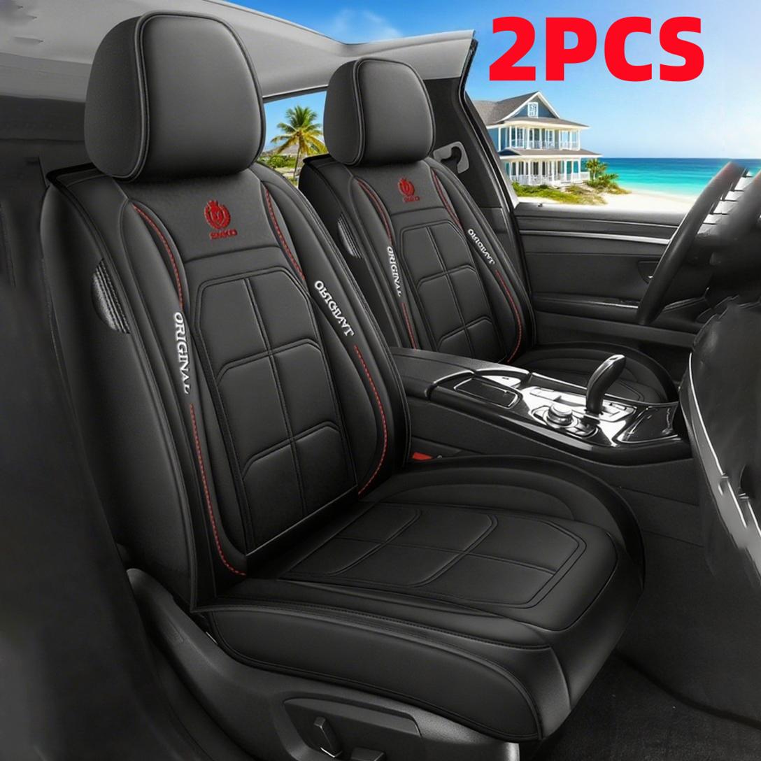 Nappa Leather Car Seat Covers 2 PCS - Waterproof Wear-Resistant PU Leather for Front Passenger & Driver - Full-Enclosed Soft Comfortable with Muscle Cushions